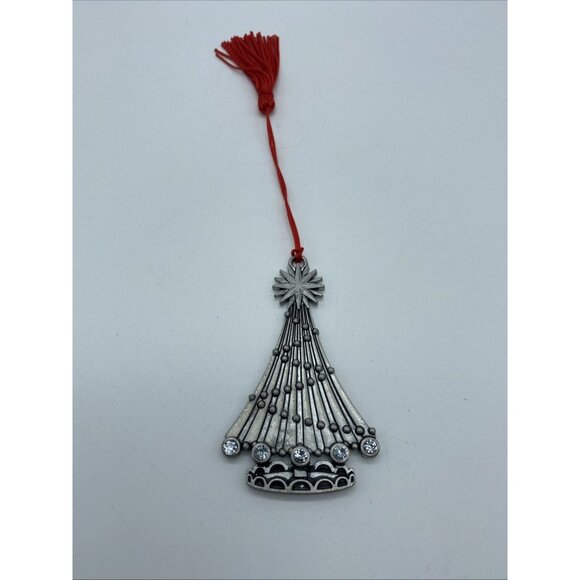 Avon 2020 Pewter Christmas Tree Ornament in Box w/ Red Pouch Crystal Rhinestones - Picture 1 of 8